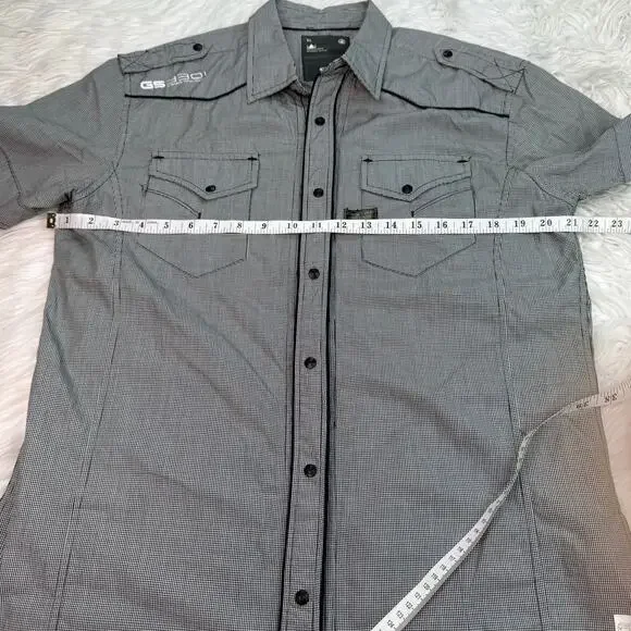 G Star Raw Men's Midnight Piping Check Shirt Black White Short Sleeve Size XL